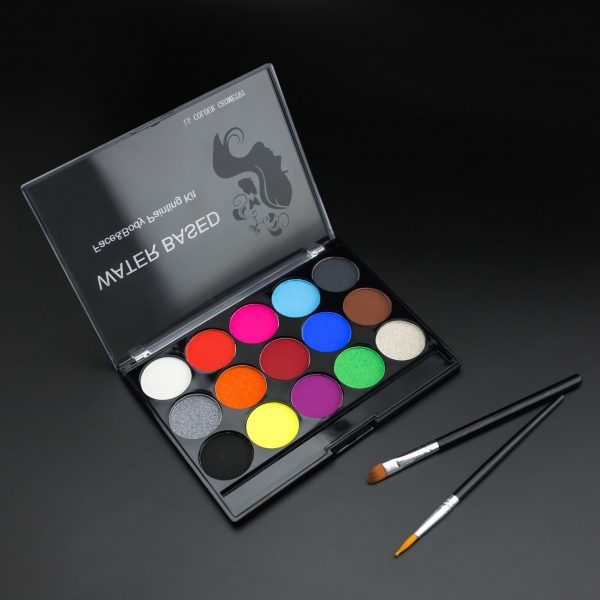 15 Farben Bodypainting Farben inkl. 2 Pinsel + Tattoo Vorlagen Kinder Schminke Fasching Halloween Karneval